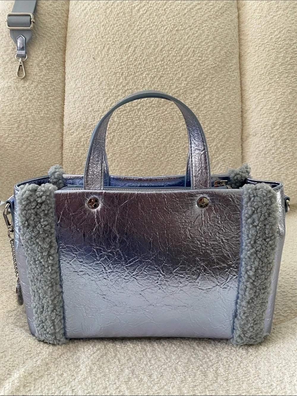Paris Hilton Ice Blue Mini Tote with Shimmering Metallic Finish w/ Crossbody